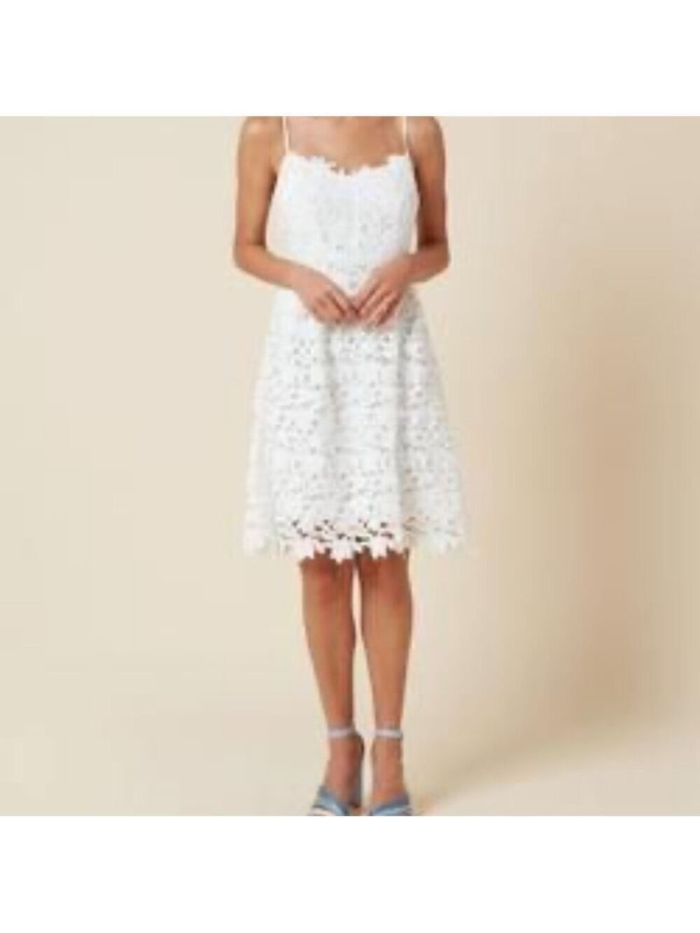 Amsale Zola Battenberg Lace Spaghetti Strap Little White Dress NWOT 6